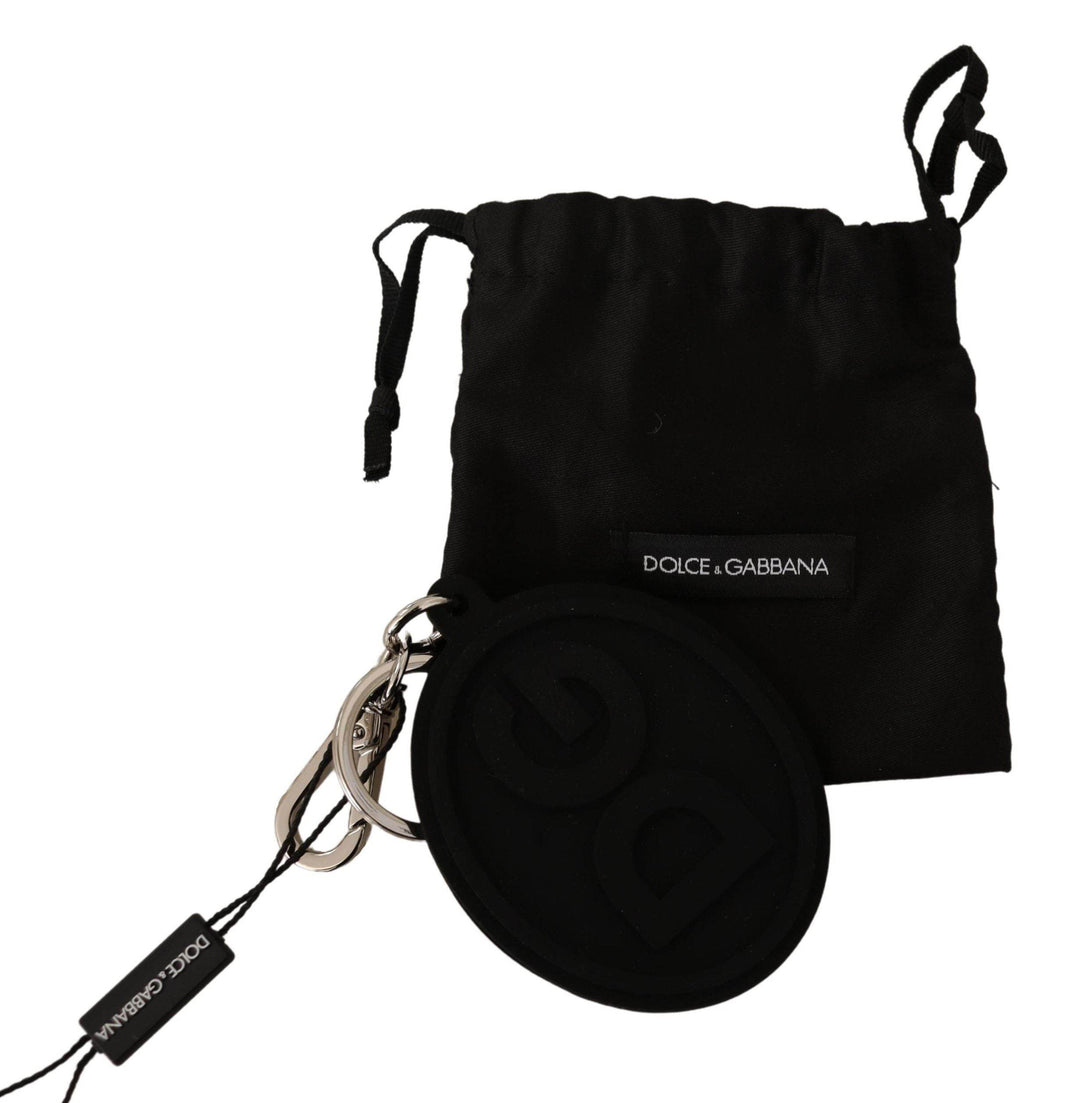 Dolce & Gabbana Chic Schwarzer Gummi & Messing Logo Schlüsselanhänger - Léoré