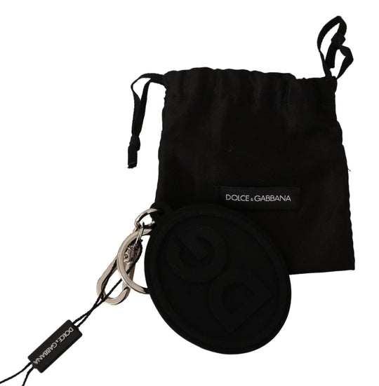 Dolce & Gabbana Chic Schwarzer Gummi & Messing Logo Schlüsselanhänger - Léoré