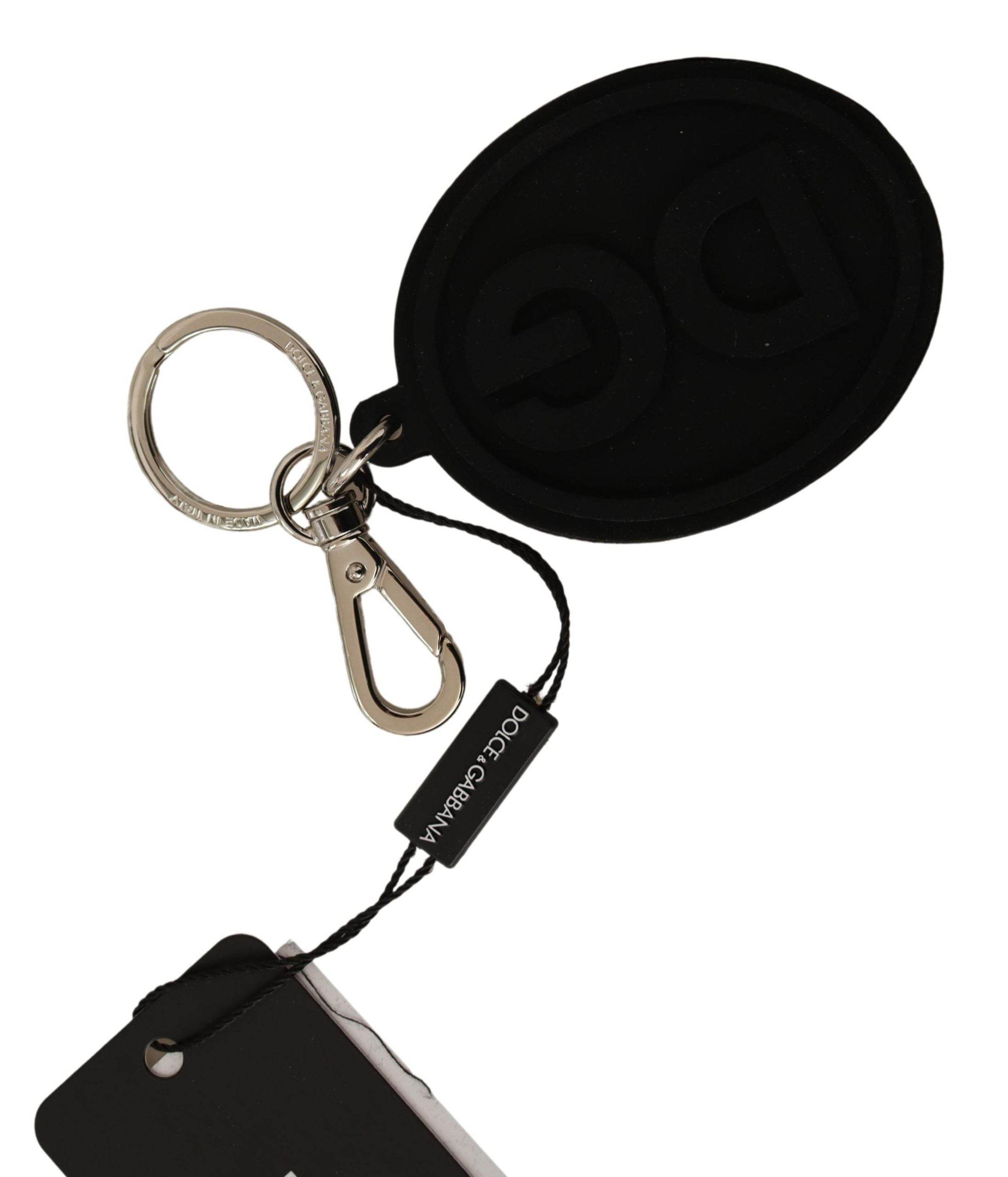 Dolce & Gabbana Chic Schwarzer Gummi & Messing Logo Schlüsselanhänger - Léoré