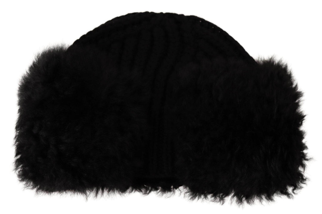 Dolce & Gabbana Elegante Schwarze Kaschmir Alpaka Pelz Mütze - Léoré