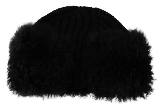 Dolce & Gabbana Elegante Schwarze Kaschmir Alpaka Pelz Mütze - Léoré