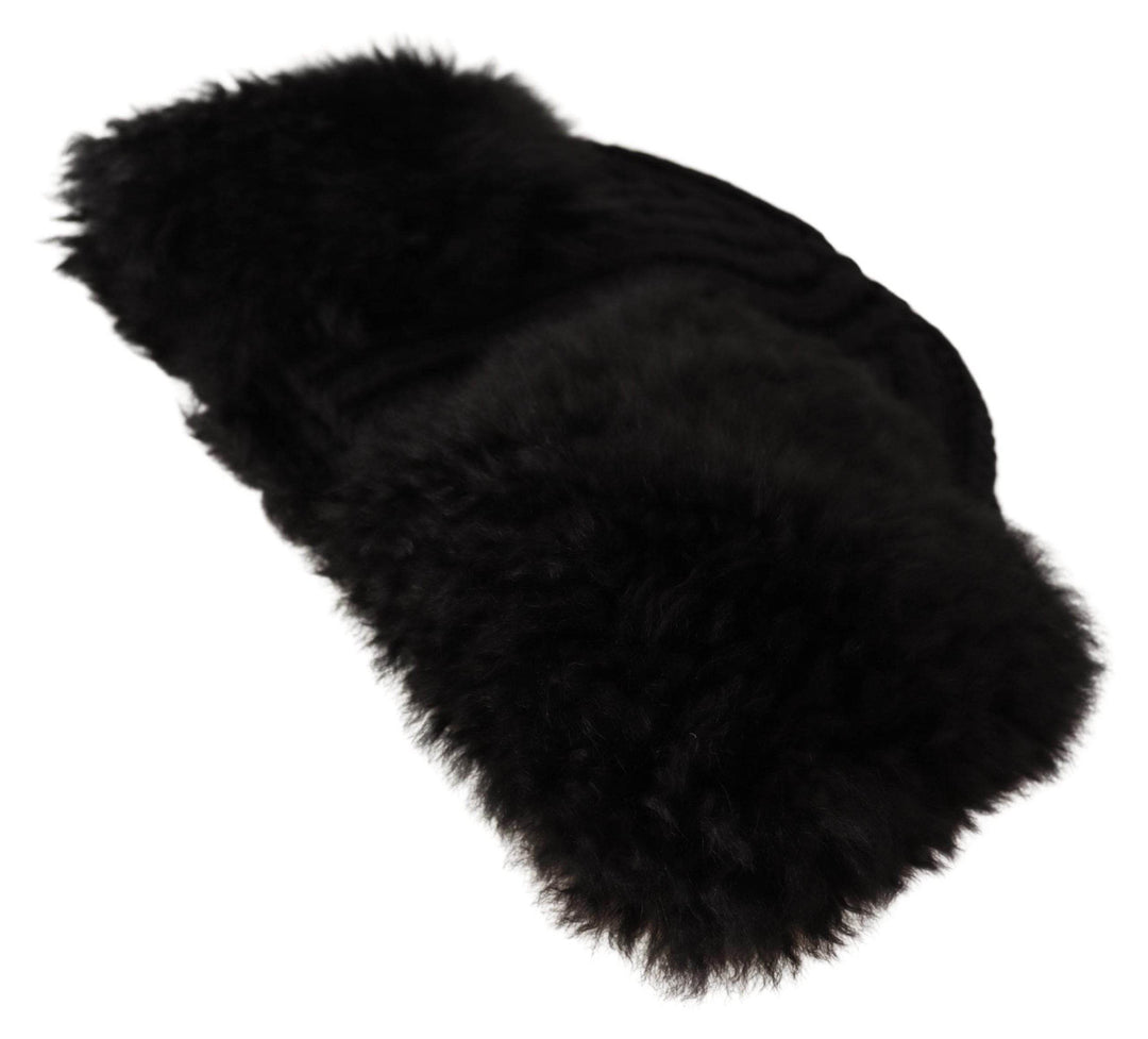 Dolce & Gabbana Elegante Schwarze Kaschmir Alpaka Pelz Mütze - Léoré