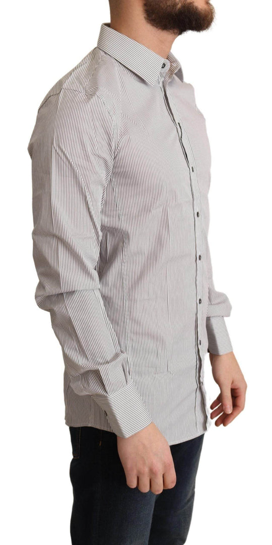 Dolce & Gabbana Elegantes Graues gestreiftes Slim Fit Hemd - Léoré