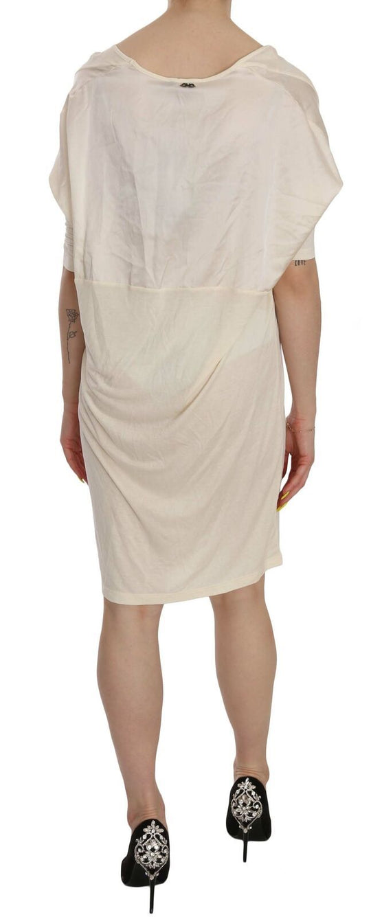 Costume National Cremefarbenes knielanges Kleid mit Rundhalsausschnitt