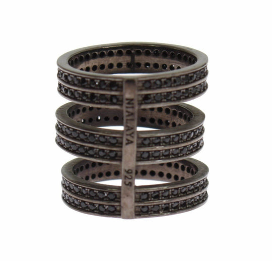 Nialaya Schicker Schwarzer Kristall Sterling Silber Ring - Léoré