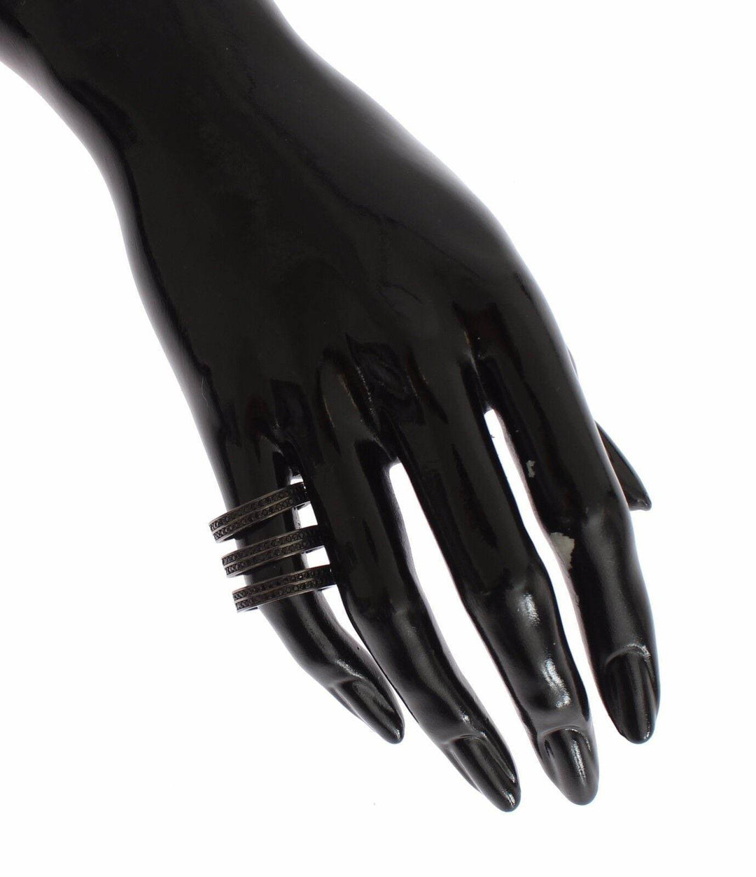 Nialaya Schicker Schwarzer Kristall Sterling Silber Ring - Léoré