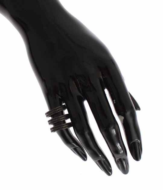 Nialaya Schicker Schwarzer Kristall Sterling Silber Ring - Léoré