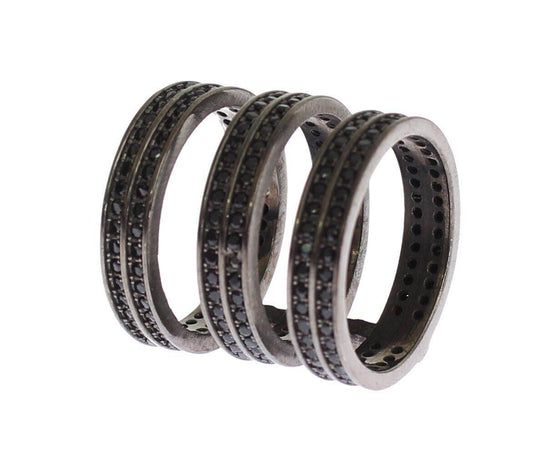 Nialaya Schicker Schwarzer Kristall Sterling Silber Ring - Léoré