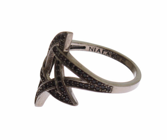 Nialaya Schicker Schwarzer Rhodium Silber CZ Kristall Ring - Léoré
