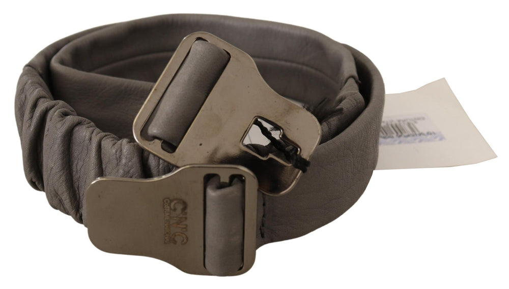 Costume National Grauer Leder Gürtel mit Silberschnalle