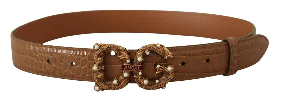 Dolce & Gabbana Eleganter Krokoleder Amore Gürtel mit Perlen - Léoré