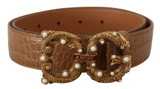Dolce & Gabbana Eleganter Krokoleder Amore Gürtel mit Perlen - Léoré