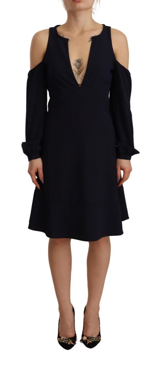 Twinset Schwarzes Kleid mit langen Ärmeln und offenen Schultern in A-Linie