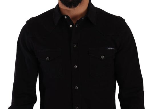 Dolce & Gabbana Lässiges schwarzes Designerhemd in schmaler Passform - Léoré