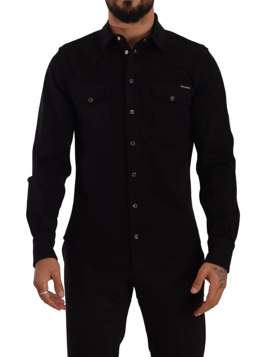 Dolce & Gabbana Lässiges schwarzes Designerhemd in schmaler Passform - Léoré