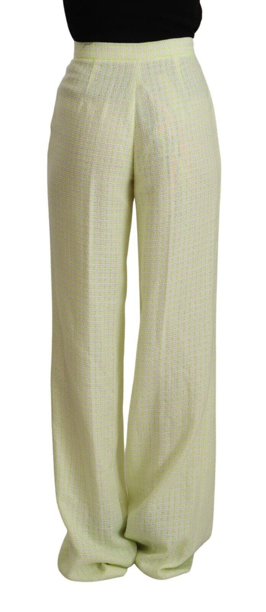 MSGM Gelb-Grün Baumwolle Hohe Taille Gerade Lange Hose