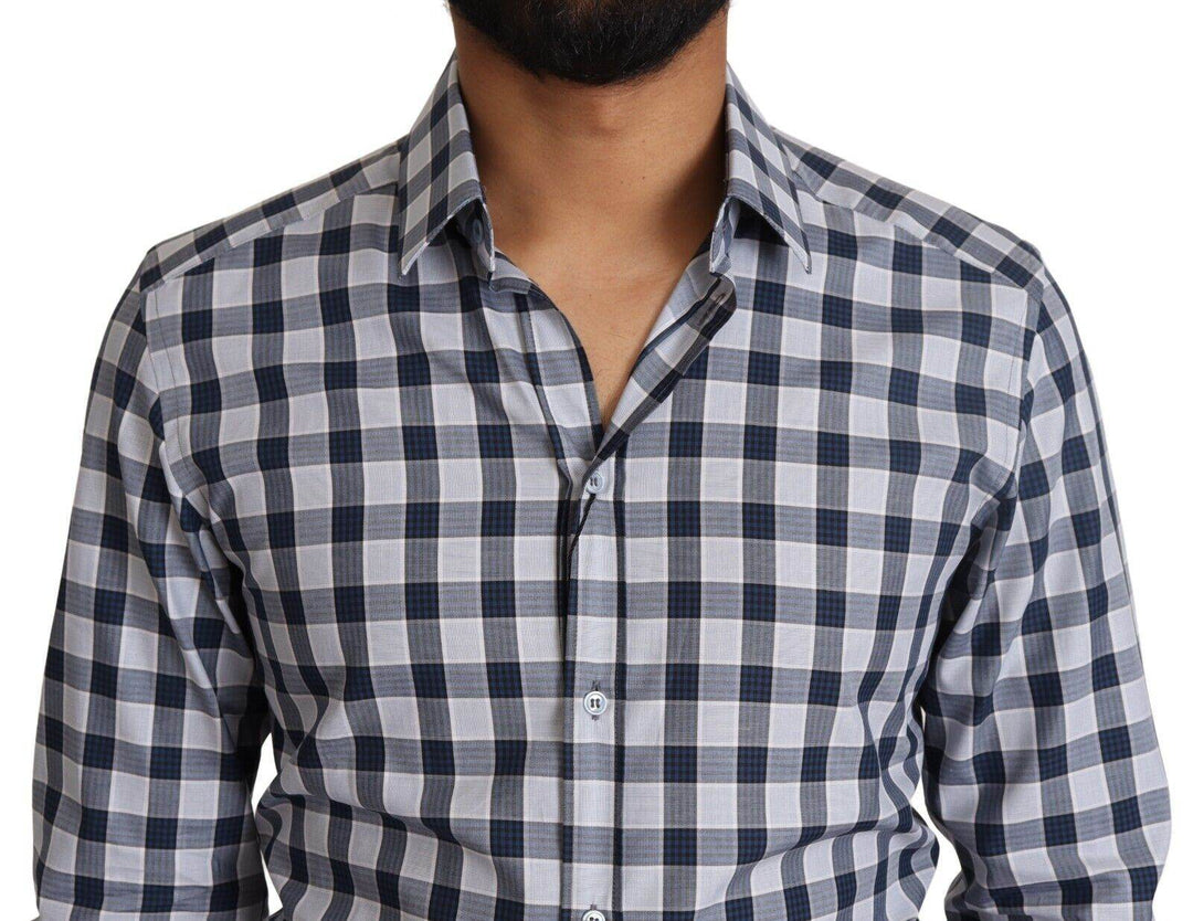 Dolce & Gabbana Elegantes blau-weiß kariertes Slim Fit Hemd - Léoré