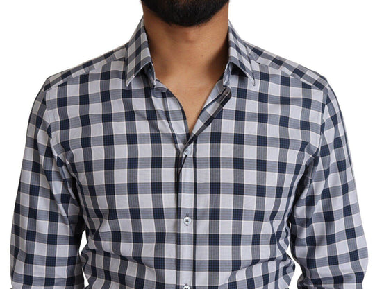 Dolce & Gabbana Elegantes blau-weiß kariertes Slim Fit Hemd - Léoré