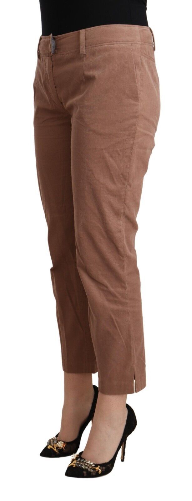 Costume National Braune Baumwoll-Cropped-Hose in Kegelform