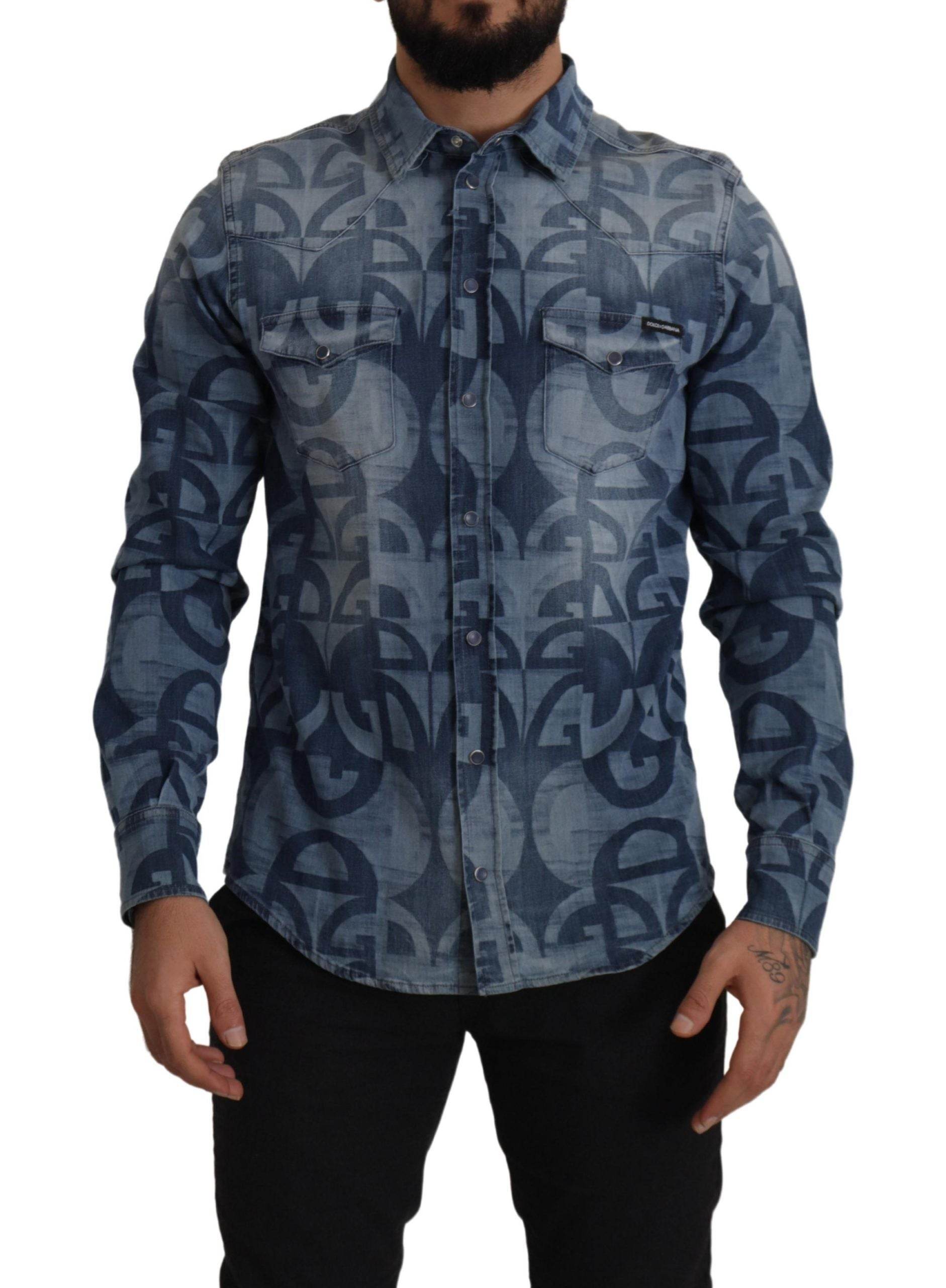 Dolce & Gabbana Elegantes Slim Fit Casual Blaues Herrenhemd - Léoré