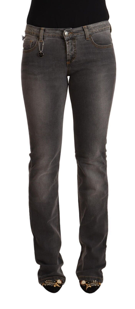 Costume National Graue gewaschene Straight Denim Jeans mit niedriger Taille