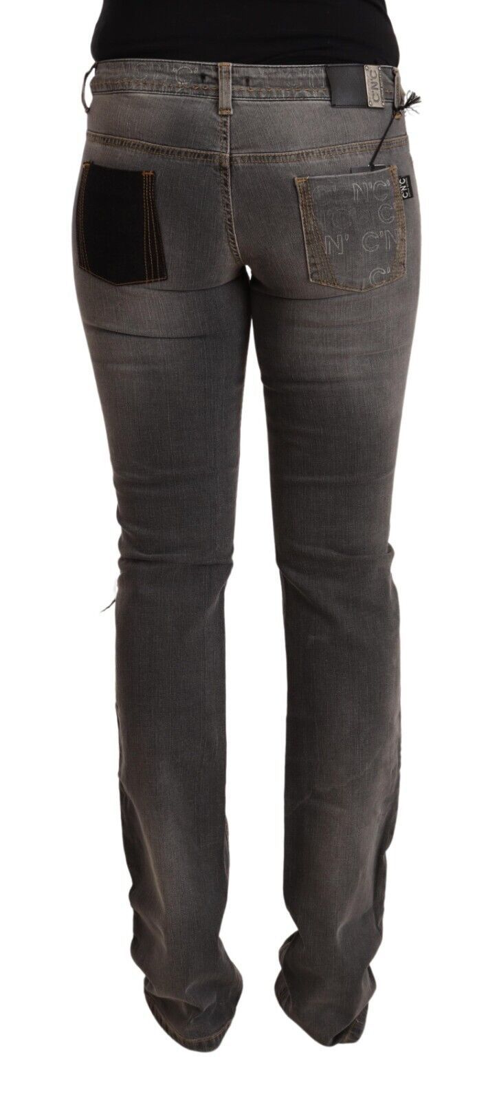 Costume National Graue gewaschene Straight Denim Jeans mit niedriger Taille