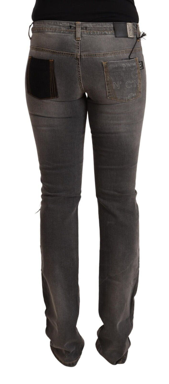 Costume National Graue gewaschene Straight Denim Jeans mit niedriger Taille