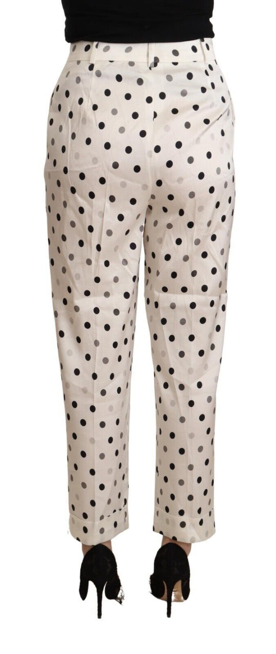 Ermanno Scervino Weiße gepunktete konisch zulaufende Hose mit hoher Taille