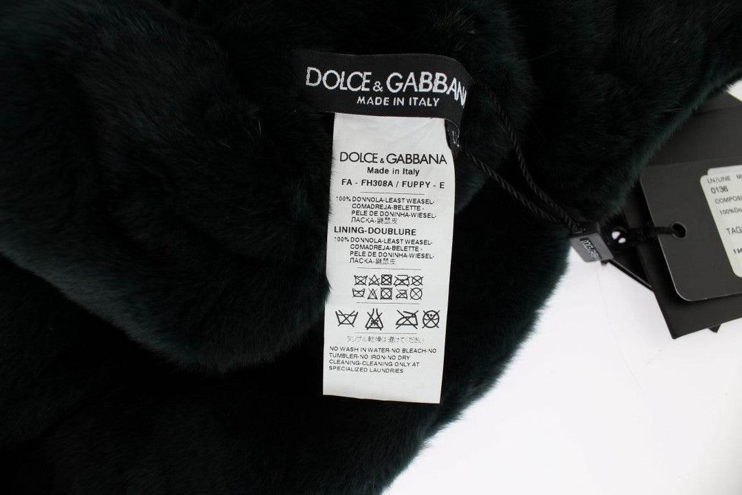 Dolce & Gabbana Exklusive Grünes Wiesel Pelz Kapuzenschal - Léoré