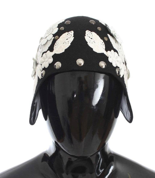 Dolce & Gabbana Eleganter Cloche-Hut aus schwarzer Wolle mit Blumenmuster - Léoré