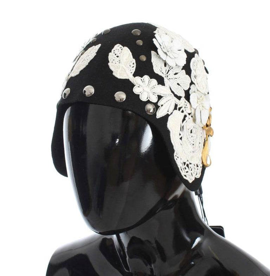 Dolce & Gabbana Eleganter Cloche-Hut aus schwarzer Wolle mit Blumenmuster - Léoré