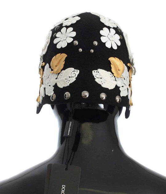 Dolce & Gabbana Eleganter Cloche-Hut aus schwarzer Wolle mit Blumenmuster - Léoré