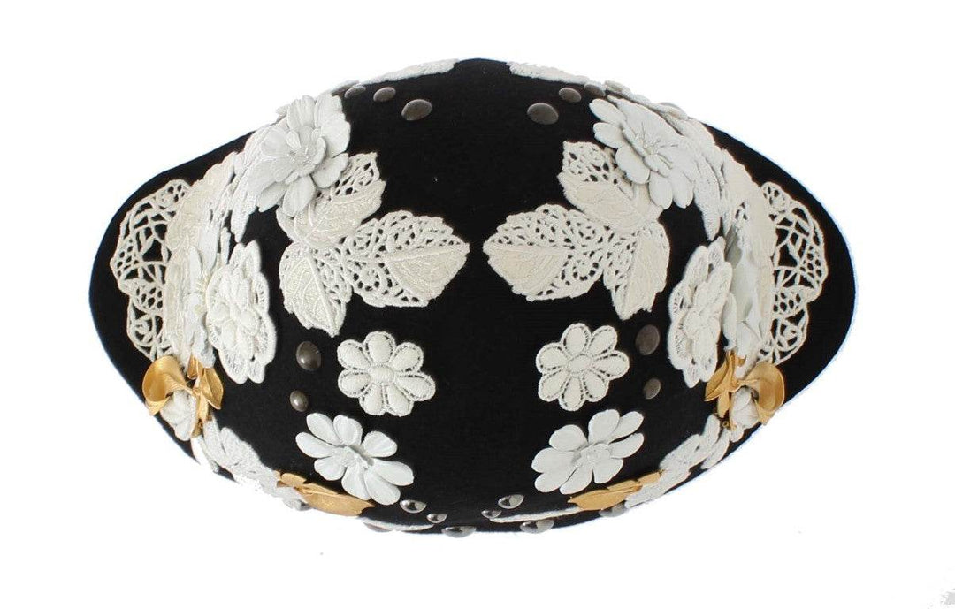 Dolce & Gabbana Eleganter Cloche-Hut aus schwarzer Wolle mit Blumenmuster - Léoré