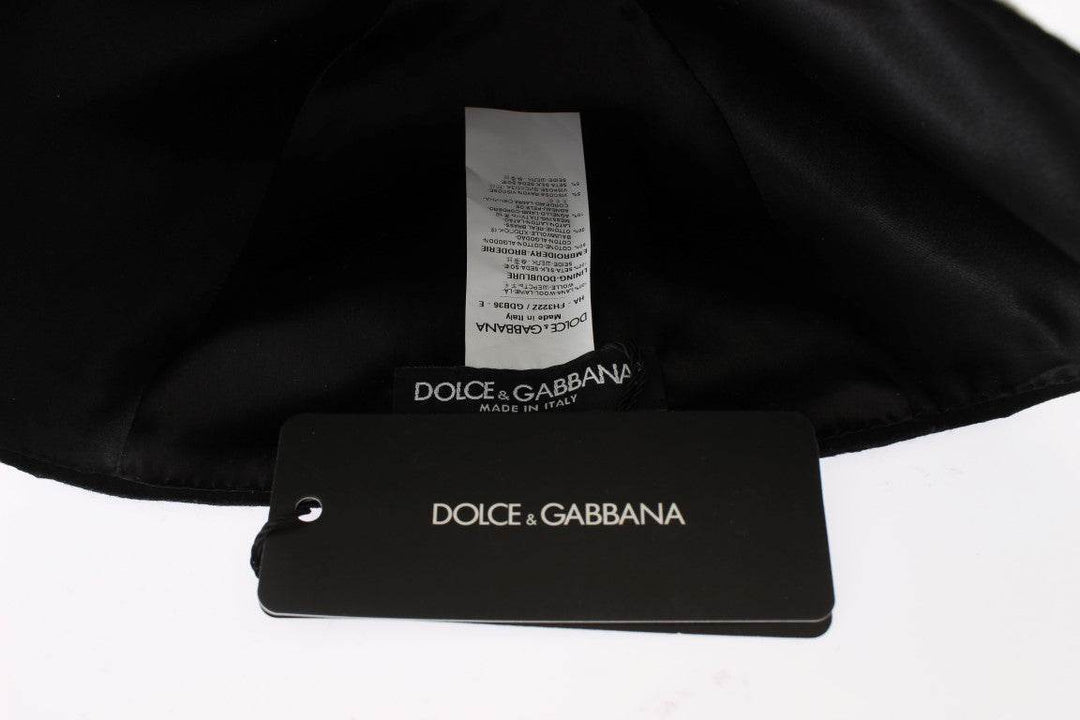 Dolce & Gabbana Eleganter Cloche-Hut aus schwarzer Wolle mit Blumenmuster - Léoré