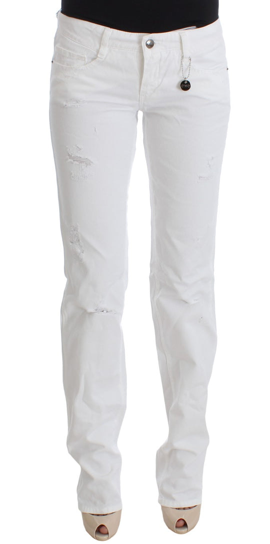 Costume National Weiße Slim Fit Denim Bootcut Jeans aus Baumwolle