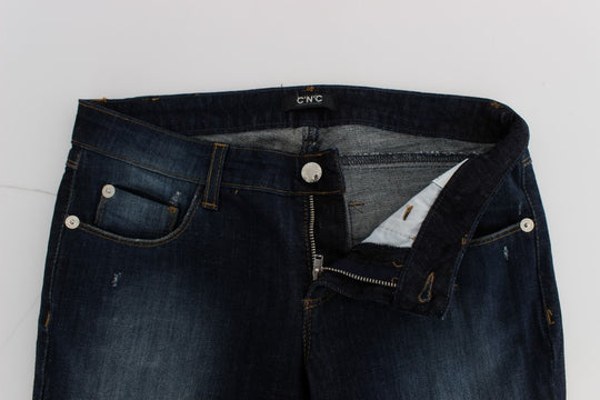 Costume National Blaue Slim Fit Bootcut-Jeans aus Baumwolle