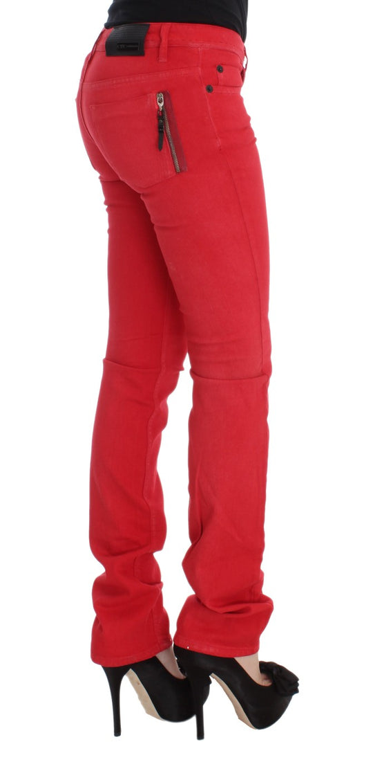 Costume National Rote Baumwollmischung Super Slim Fit Jeans