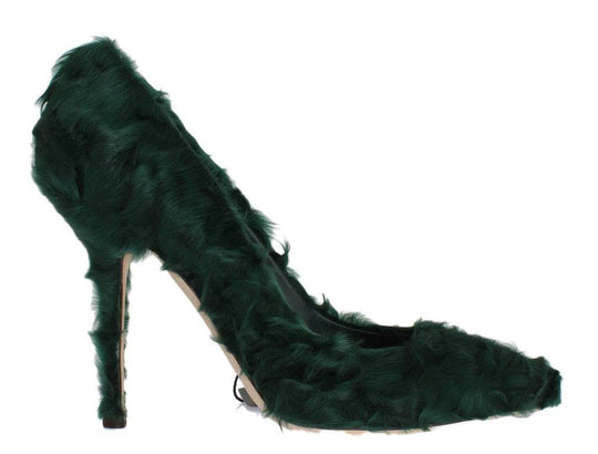 Dolce & Gabbana Elegante Grüne Xiangao Pelz Leder Pumps - Léoré