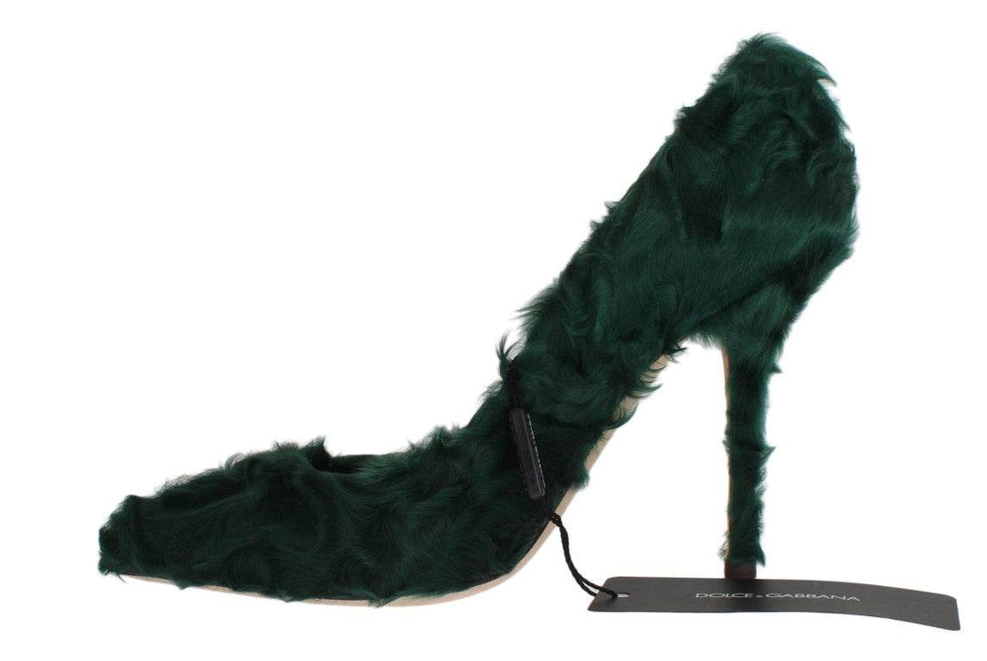 Dolce & Gabbana Elegante Grüne Xiangao Pelz Leder Pumps - Léoré