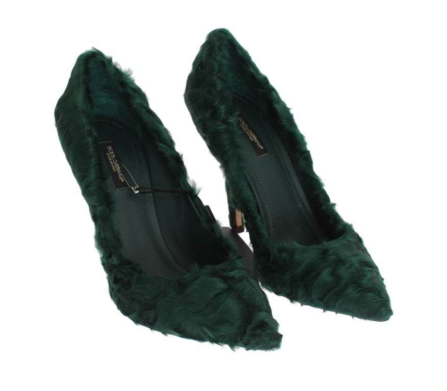 Dolce & Gabbana Elegante Grüne Xiangao Pelz Leder Pumps - Léoré