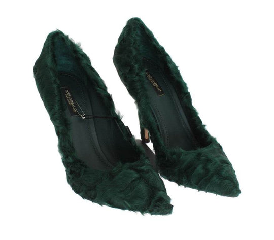 Dolce & Gabbana Elegante Grüne Xiangao Pelz Leder Pumps - Léoré