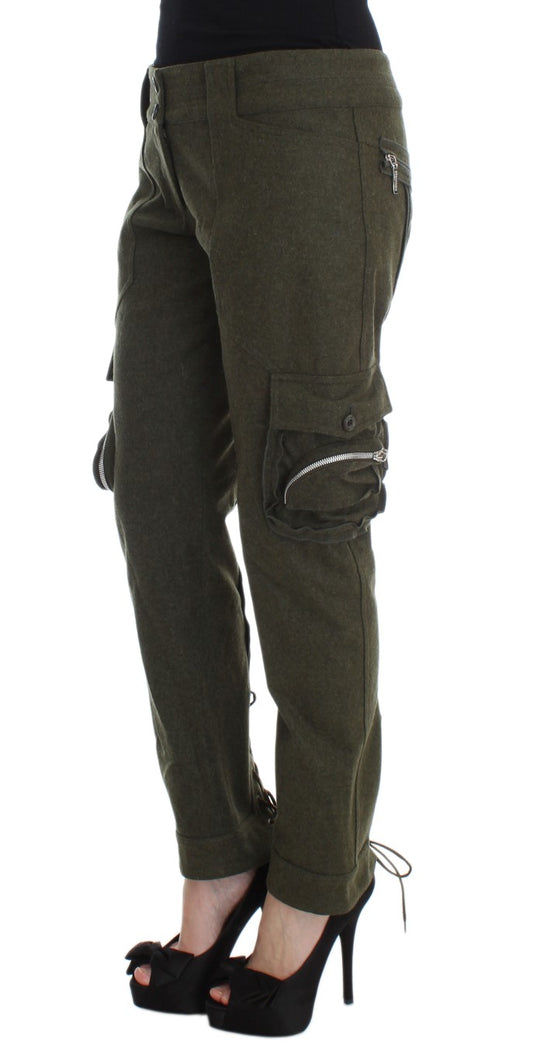 Ermanno Scervino Grüne Cargo-Hose aus Wollmischung in lockerer Passform