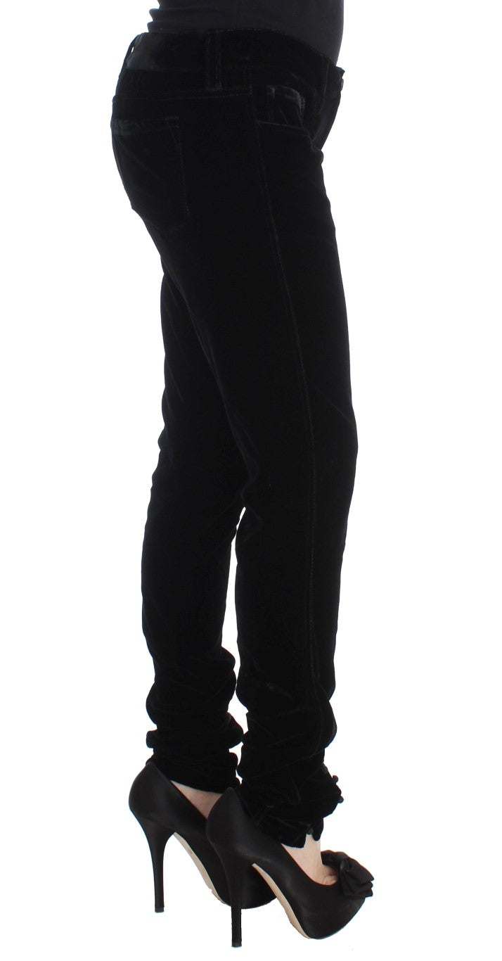 Ermanno Scervino Schwarze Slim Fit-Hose aus Viskosemischung und Samt