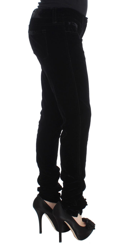 Ermanno Scervino Schwarze Slim Fit-Hose aus Viskosemischung und Samt