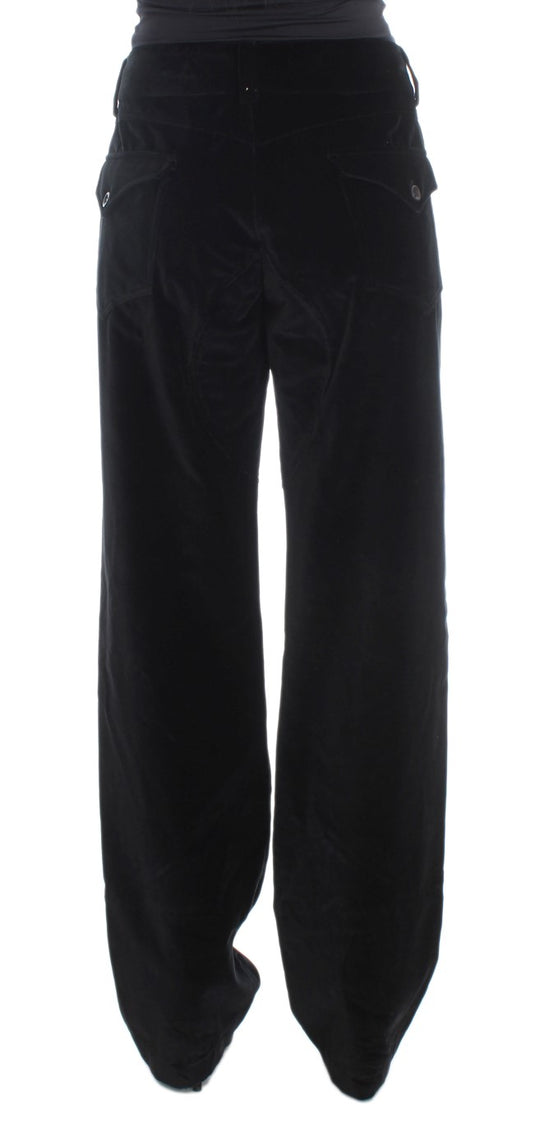 Ermanno Scervino Schwarze Samt-Baumwoll-Hose mit geraden Beinen