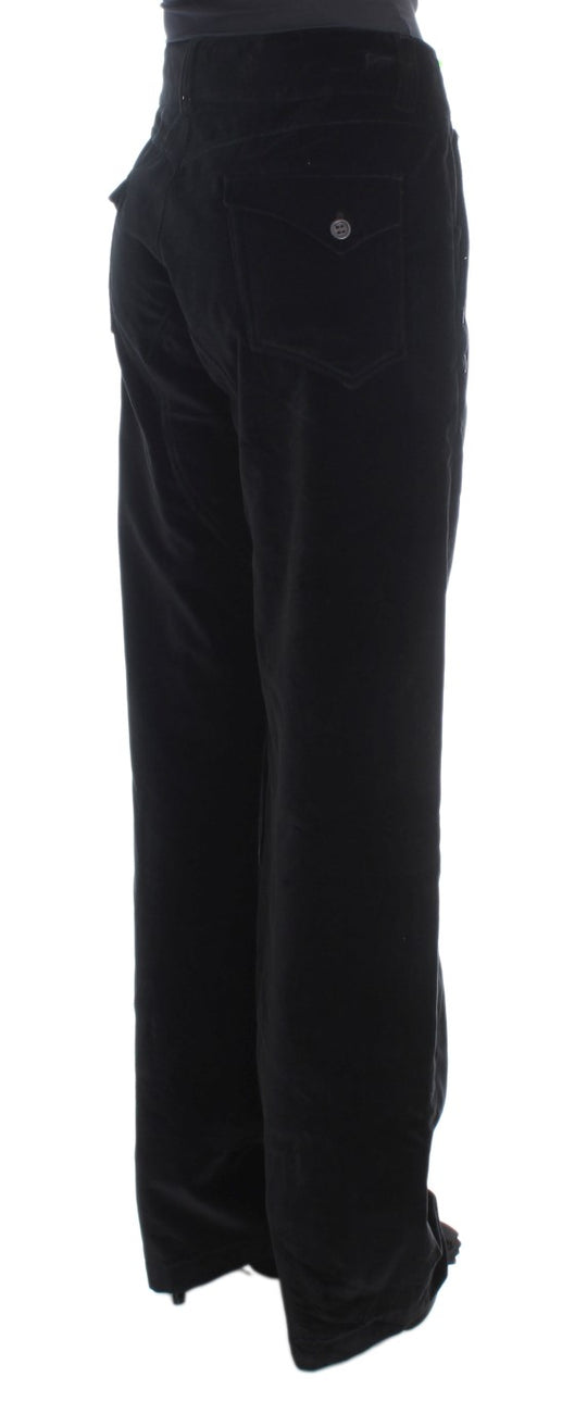 Ermanno Scervino Schwarze Samt-Baumwoll-Hose mit geraden Beinen