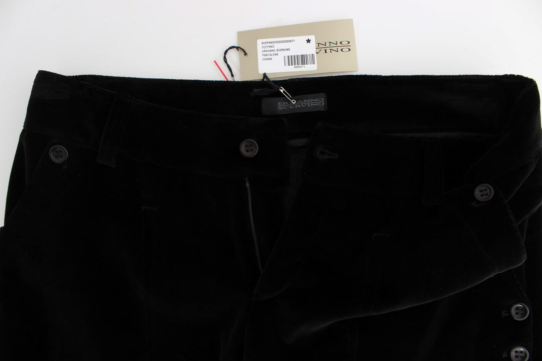Ermanno Scervino Schwarze Samt-Baumwoll-Hose mit geraden Beinen