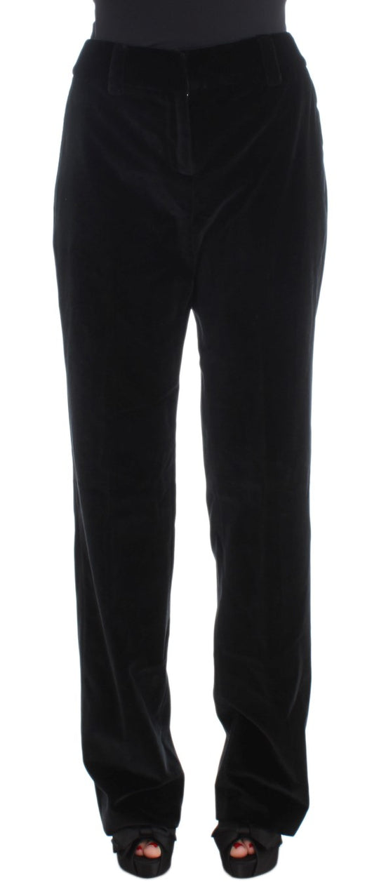 Ermanno Scervino Schwarze Samt-Baumwoll-Hose mit geraden Beinen