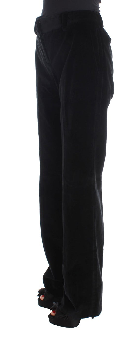 Ermanno Scervino Schwarze Samt-Baumwoll-Hose mit geraden Beinen