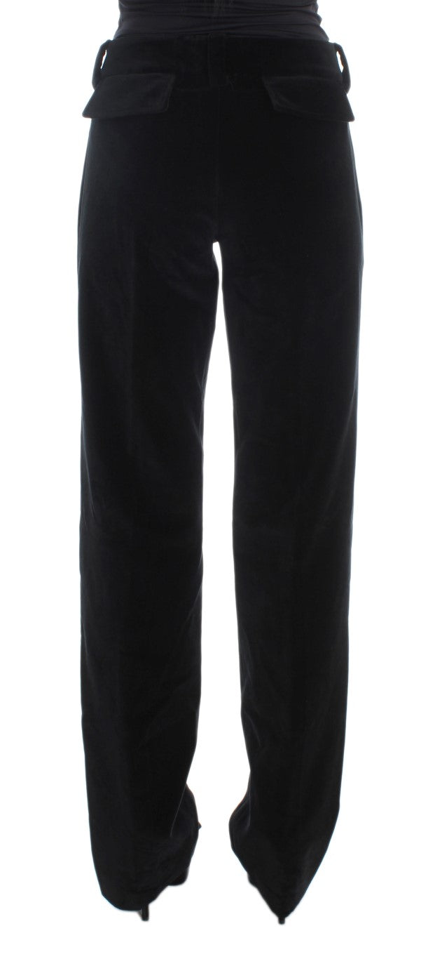 Ermanno Scervino Schwarze Samt-Baumwoll-Hose mit geraden Beinen